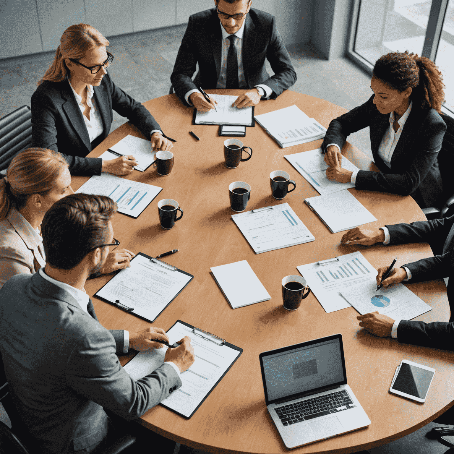 A team of consultants working together at a conference table